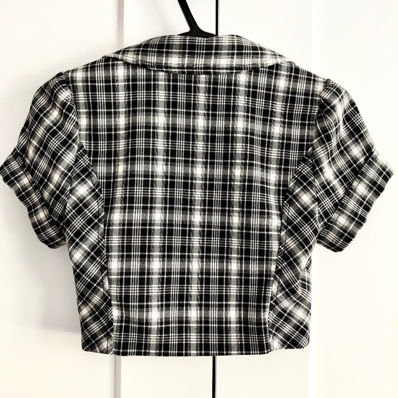 Guess, Cropped Blazer, Black & White, Plaid, Cropped Top, Button Up, Size Small - Picture 2 of 9